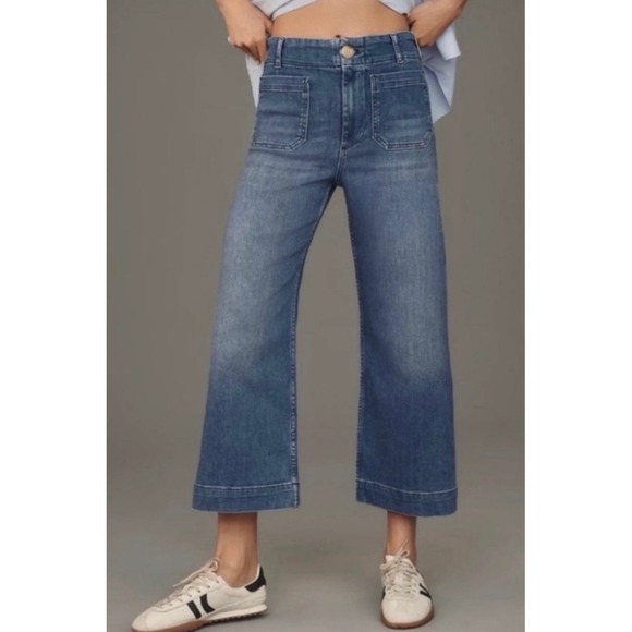 Maeve Denim - Maeve The Colette Wide Leg Crop Jeans 30 Blue Patch Pocket Boho Preppy